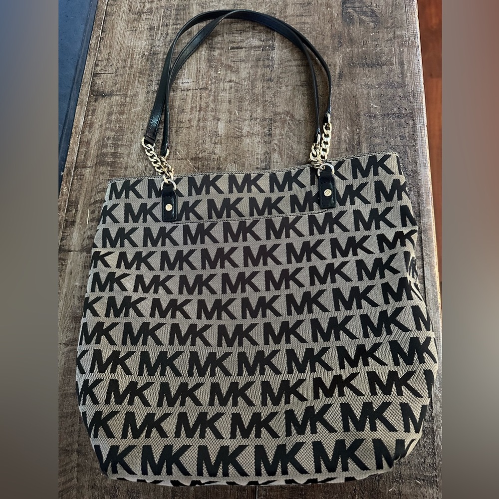 MICHAEL Michael Kors Signature Logo Canvas Bag with Black Leather Trim
